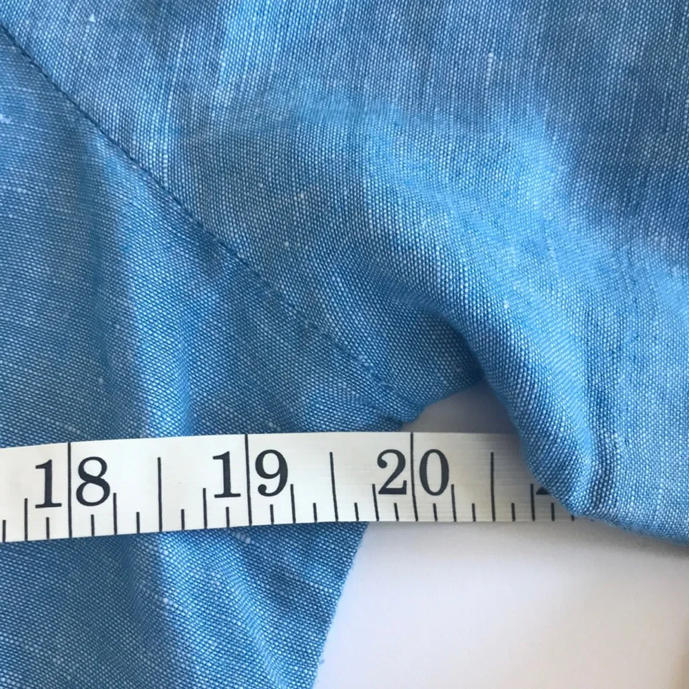 J. Crew Linen Short Sleeve Scallop Trim Scoop Neck Romper Chambray Blue Sz M NWT